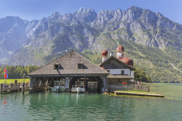 Europe, Germany, Bavaria, Berchtesgaden. St. Bartholomew's Church at Konigssee