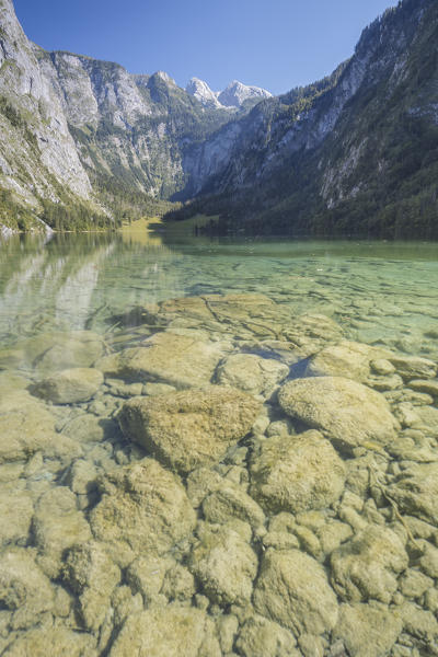 Europe, Germany, Bavaria, Berchtesgaden. The Obersee lake at Berchtesgaden National Park