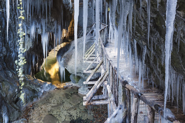 Europe, Italy, Veneto, Treviso, Fregona. The Caves of Caglieron in winter time