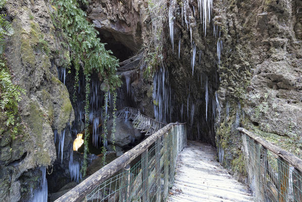 Europe, Italy, Veneto, Treviso, Fregona. The Caves of Caglieron in winter time
