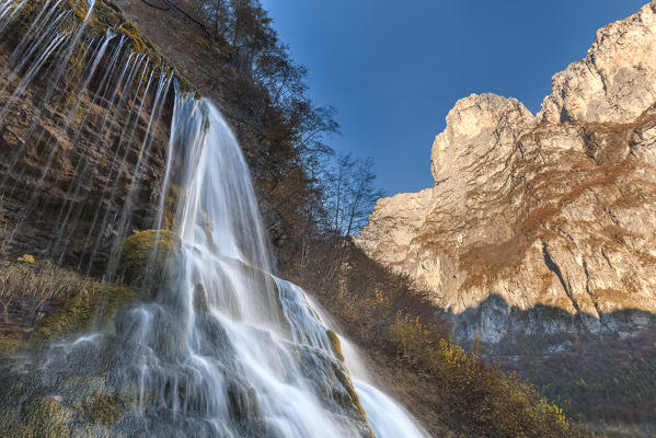 Europe, Italy, Veneto, Agordino, Taibon. The waterfall of Livinal in the San Lucano valley.