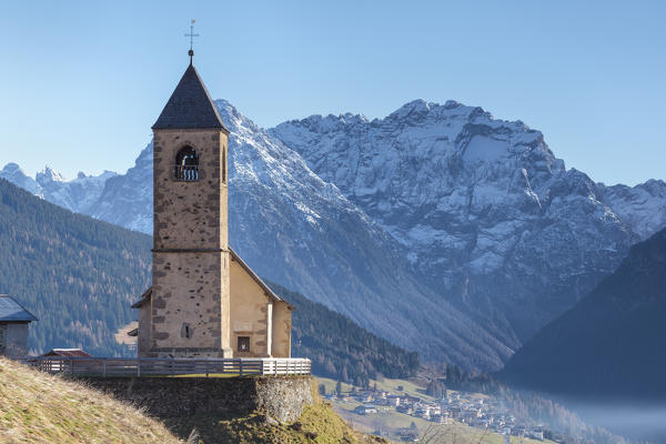 Europe, Italy, Veneto, Belluno. The small gothic church of Casamazzagno, Comelico Superiore. Dolomites
