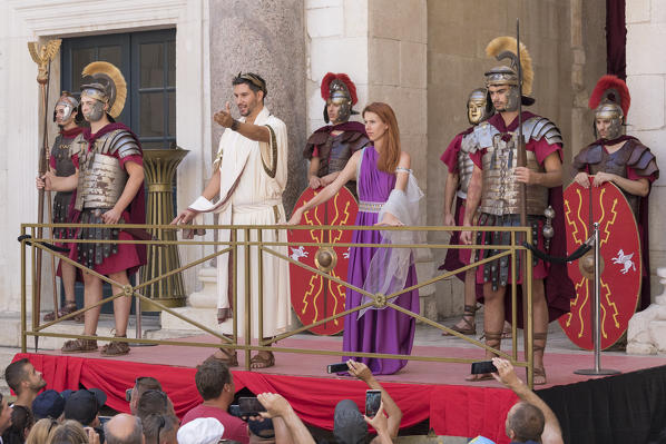 representation of a roman senator and wife in central square (peristyle) of Diocletian Palace in Split, Dalmatia, Croatia
