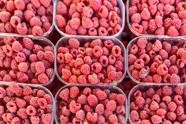 raspberries on sale at the open-air market of Split, Dalmatia, Croatia