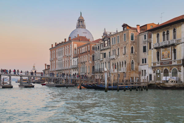 temporary votive pedestrian bridge built over the Grand Canal giving access to the Basilica of Saint Mary of Health for the the annual recurrence, 19th november 2017, Venice, Veneto, Italy