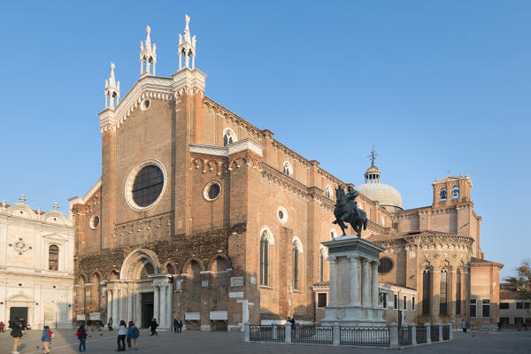 The facade of San Giovanni e Paolo basilica in Sestiere Castello, Venice, Veneto, Italy