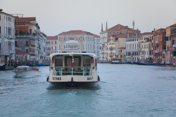 Vaporetto on Grand Canal, the traditional public water bus in Venice, Veneto, Italy