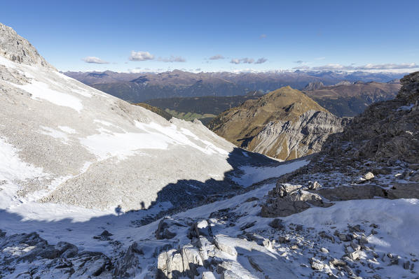View from the mount Gr. Kinigat towards the Gail valley / Gailtal and the Austrian glaciers, Kartitsch, East Tyrol, Austria, Europe