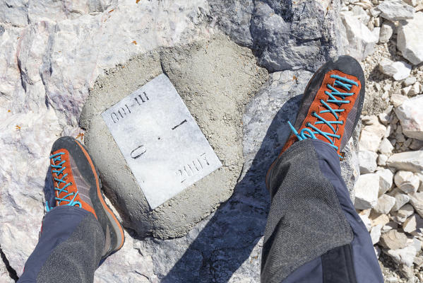 the border line between Italy and Austria on the peak of the mount cavallino (Gr. Kinigat) Carnic alps, Europe