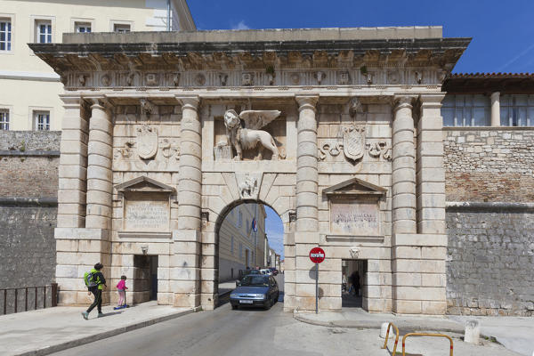 Mainland Gate (Kopnena vrata) with the Venetian winged lion over gate entrance to the city of Zadar, Dalmatia, Croatia