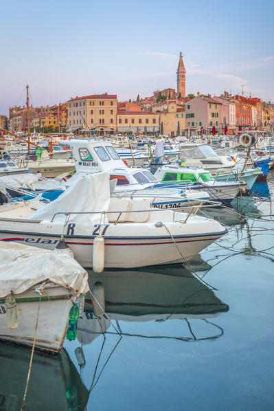 Rovinj - Rovigno, historic part of city with the Church of Saint Euphemia seen from the harbor, Istria, Adriatic coast, Croatia