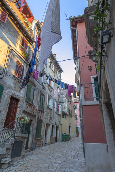 Rovinj - Rovigno, a narrow cobblestone street/alley in the old town, Istria, Adriatic coast, Croatia