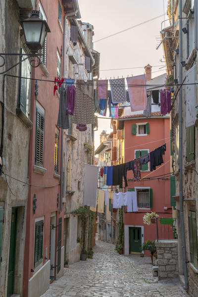 Rovinj - Rovigno, a narrow cobblestone street/alley in the old town, Istria, Adriatic coast, Croatia