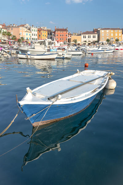 Harbour and marina in old town of Rovinj, Rovigno, Istria, Croatia