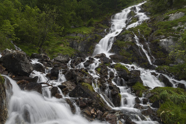 Maira valley (Valle Maira), Cuneo province,Piedmont, Italy, Europe. Stroppia waterfalls