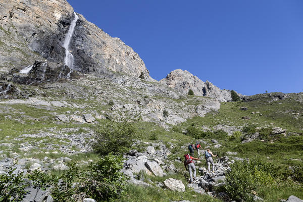 Maira valley (Valle Maira), Cuneo province,Piedmont, Italy, Europe. Stroppia waterfalls