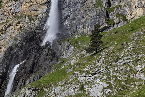 Maira valley (Valle Maira), Cuneo province,Piedmont, Italy, Europe. Stroppia waterfalls