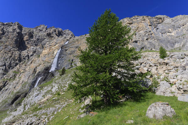 Maira valley (Valle Maira), Cuneo province,Piedmont, Italy, Europe. Stroppia waterfalls