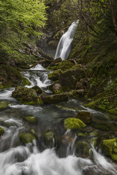 Pesio valley (Valle Pesio),Cuneo province,Marguareis park,Piedmont, Italy,Europe.  Gias Fontana waterfall 