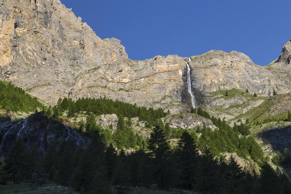 Maira valley (Valle Maira), Cuneo province,Piedmont, Italy, Europe. Stroppia waterfalls