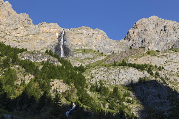 Maira valley (Valle Maira), Cuneo province,Piedmont, Italy, Europe. Stroppia waterfalls