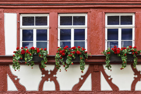 Rothenburg ob der Tauber, Bavaria, Germany, Europe. The typical houses in the Rothenburg ob der Tauber