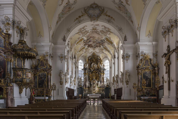 Schongau Oberbayern, Bavaria, Germany, Europe. The Cathedral of Pfarrkirche Mariae Himmelfahrt