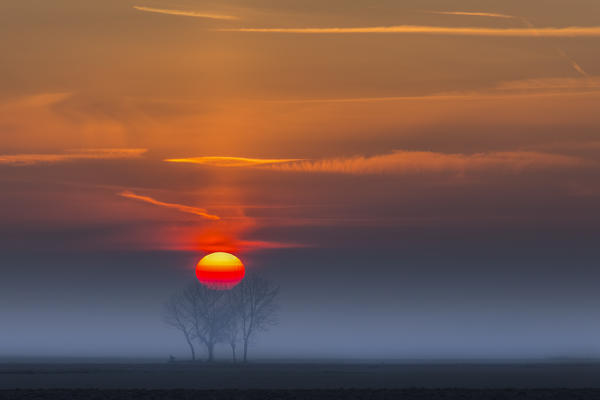 Turin province, Piedmont,Italy, Europe. Magic sunrise in the Piedmont plain