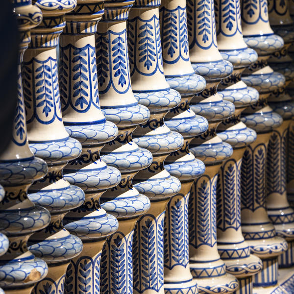 Details of Plaza de Espana azulejos. Seville, Andalucia, Spain