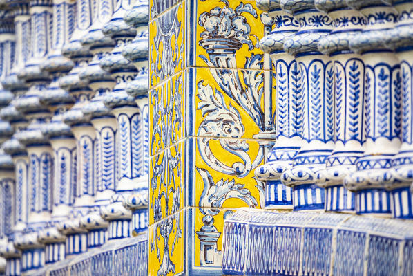Details of Plaza de Espana azulejos. Seville, Andalucia, Spain
