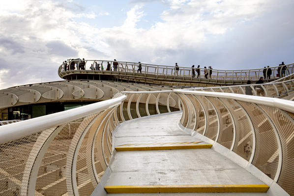 High view of Seville from Metropol Parasol public walking sculpture. Seville, Andalucia, Spain