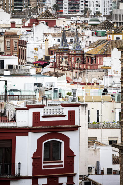 High view of Seville from Metropol Parasol public walking sculpture. Seville, Andalucia, Spain