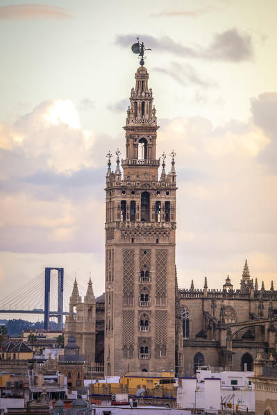 High view of Seville from Metropol Parasol public walking sculpture, close up on Seville Cathedral. Seville, Andalucia, Spain