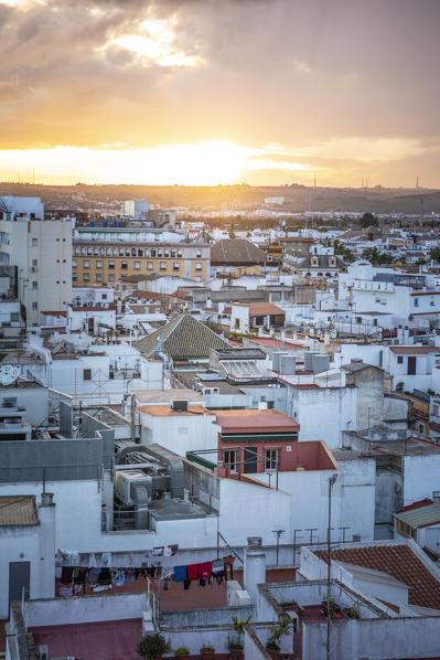 High view of Seville from Metropol Parasol public walking sculpture. Seville, Andalucia, Spain