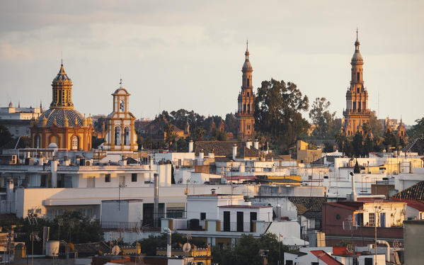 High view of Seville from Metropol Parasol public walking sculpture. Seville, Andalucia, Spain