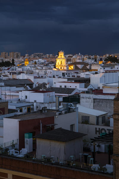 High view of Seville from Metropol Parasol public walking sculpture. Seville, Andalucia, Spain