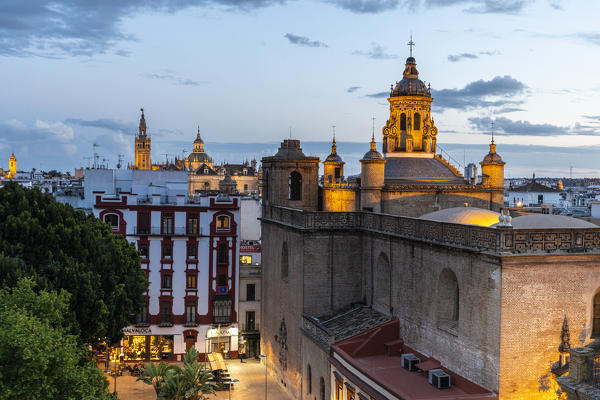 High view of Seville from Metropol Parasol public walking sculpture. Seville, Andalucia, Spain
