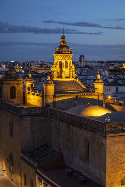 High view of Seville from Metropol Parasol public walking sculpture. Seville, Andalucia, Spain