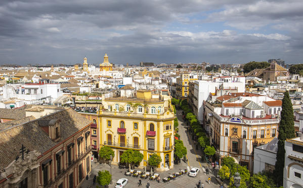 A high view of Seville, from Giralda Tower. Seville Cathedral, Seville, Andalucia, Spain