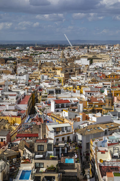 A high view of Seville, from Giralda Tower. Seville Cathedral, Seville, Andalucia, Spain