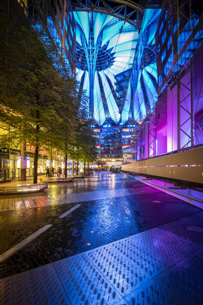 Potsdamer platz at night, Tiergarten district, Berlin, Germany