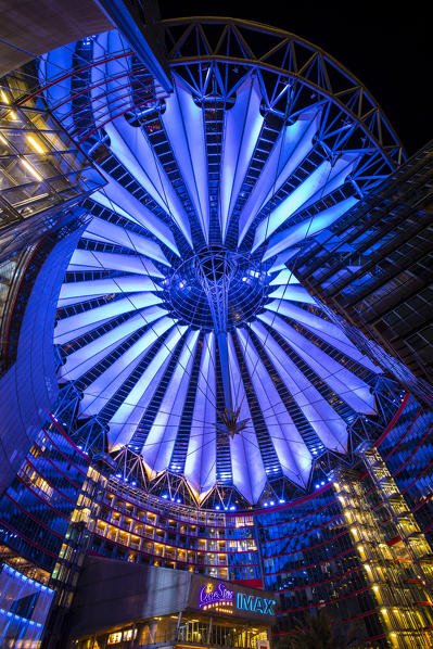 Potsdamer platz at night, Tiergarten district, Berlin, Germany