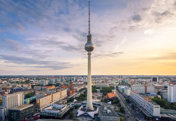 Fernsehturm and Alexanderplatz at sunset, Berlin Mitte, Berlin, Germany