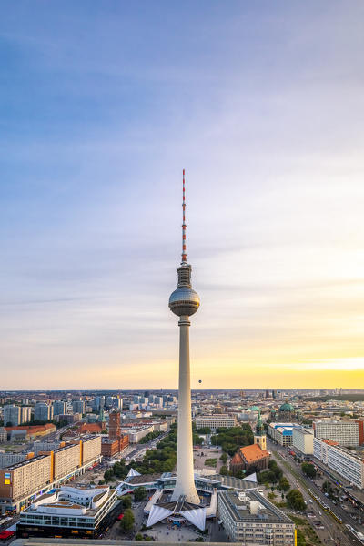 Fernsehturm and Alexanderplatz at sunset, Berlin Mitte, Berlin, Germany