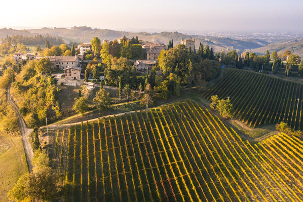 Aerial view of Serravalle Castle, Bologna province, Italy