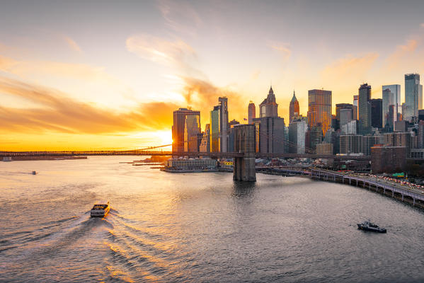 A view of New York city and Brooklyn bridge  from Manhattan Bridge. Manhattan, New York City, New York, USA.