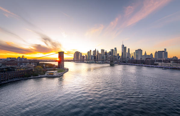 A view of New York city and Brooklyn bridge  from Manhattan Bridge. Manhattan, New York City, New York, USA.