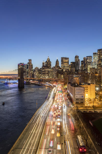 A view of New York city and Brooklyn bridge  from Manhattan Bridge. Manhattan, New York City, New York, USA.