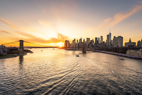 A view of New York city and Brooklyn bridge  from Manhattan Bridge. Manhattan, New York City, New York, USA.