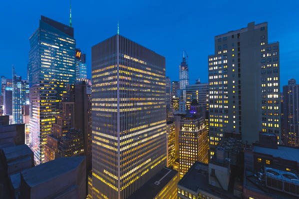 High View of Manhattan at night, New York, USA